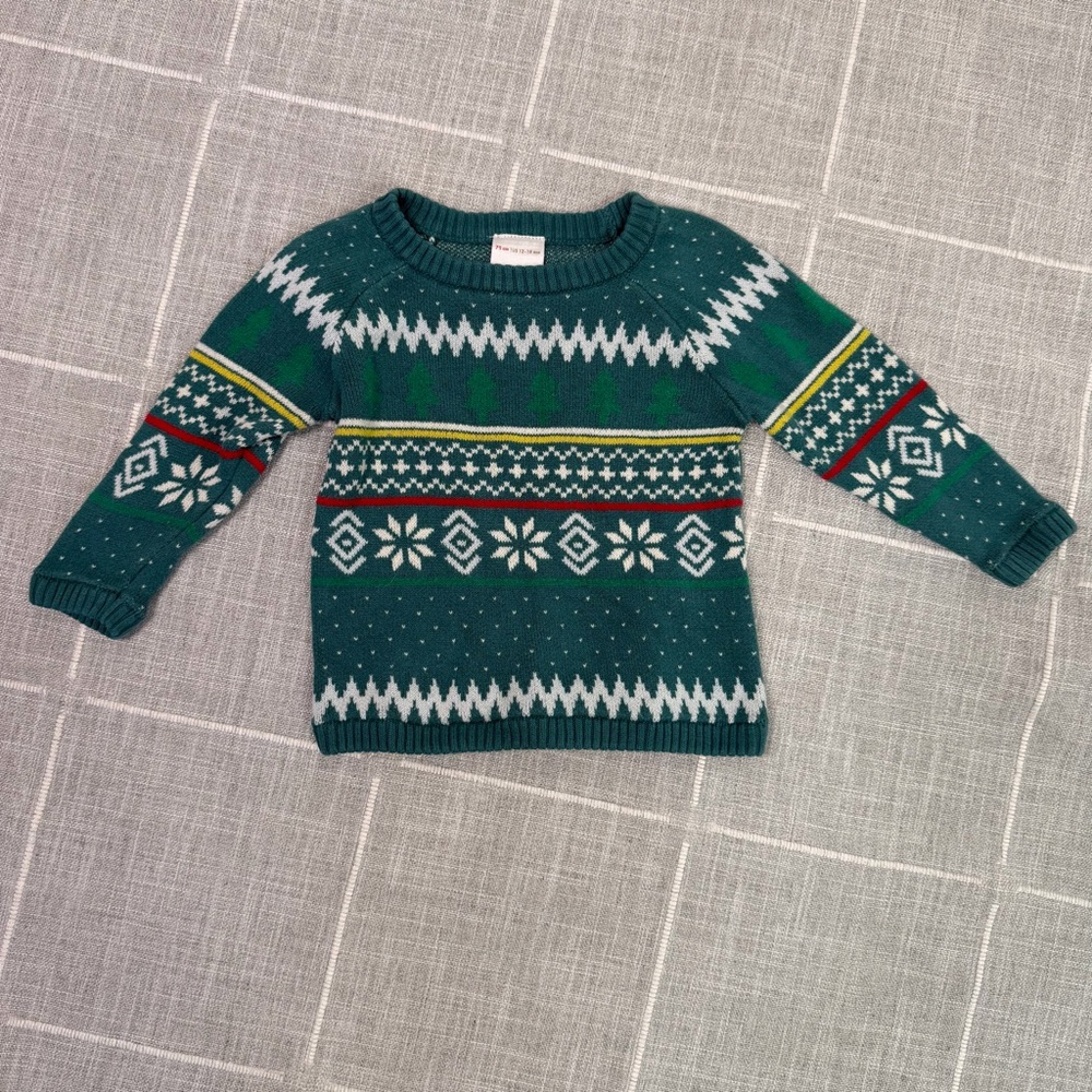 Hanna Andersson Holiday Sweater & Leggings Set 12-18 Months Fair Isle Cotton - Picture 2 of 8